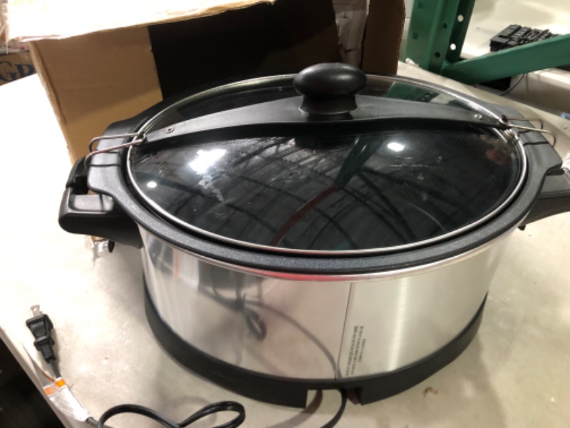 Photo 3 of Hamilton Beach, Stay or Go Programmable Slow Cooker, Portable Stovetop Sear & Cook, 6 Quart, Lid Lock, Silver (33663) Sear and Cook with Lid Lock