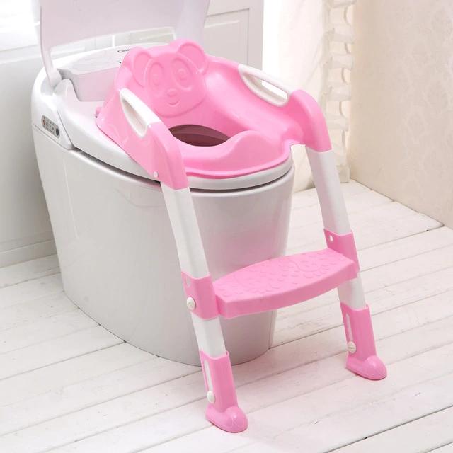 Photo 1 of KATARUS Potty Training Toilet Seat with Step Stool Ladder for Kid and Baby, Adjustable Toddler Toilet Training Seat with Soft Padded Seat, Safe Handles and Non-Slip Wide Steps, Pink White for Girls