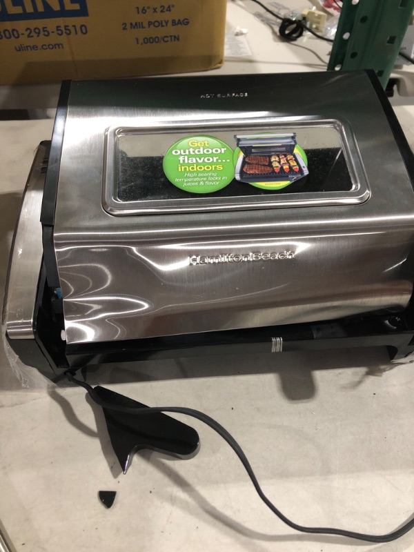 Photo 2 of Hamilton Beach Electric Indoor Searing Grill with Adjustable Temperature Control to 450F, 118 sq. in. Surface Serves 6, Removable Nonstick Grate, Viewing Window, Stainless Steel Searing Grill with Window