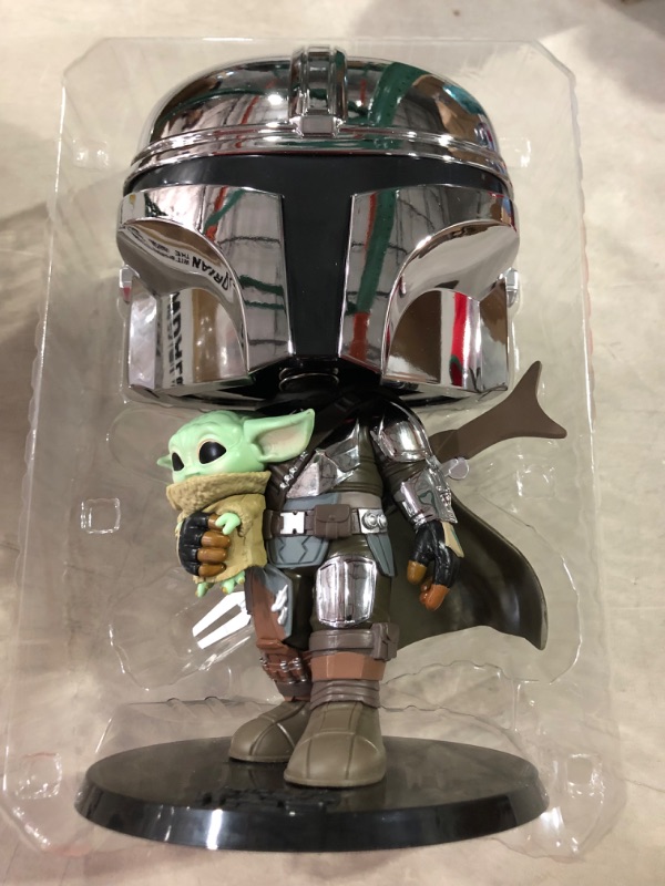 Photo 4 of Pop! Star Wars: The Mandalorian - 10 Inch Chrome Mandalorian with The Child Vinyl Action Figure Funko