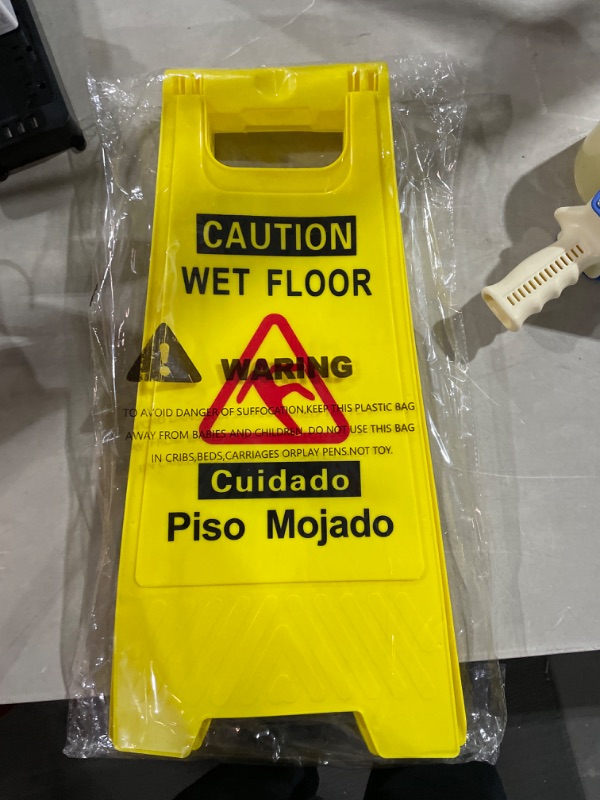 Photo 2 of CERLMLAND Caution Wet Floor Sign, Foldable Sturdy Bilingual Double-Sided Safety Warning Signs for Commercial Use, Pool (2-Pack Yellow) Yellow 2-Pack