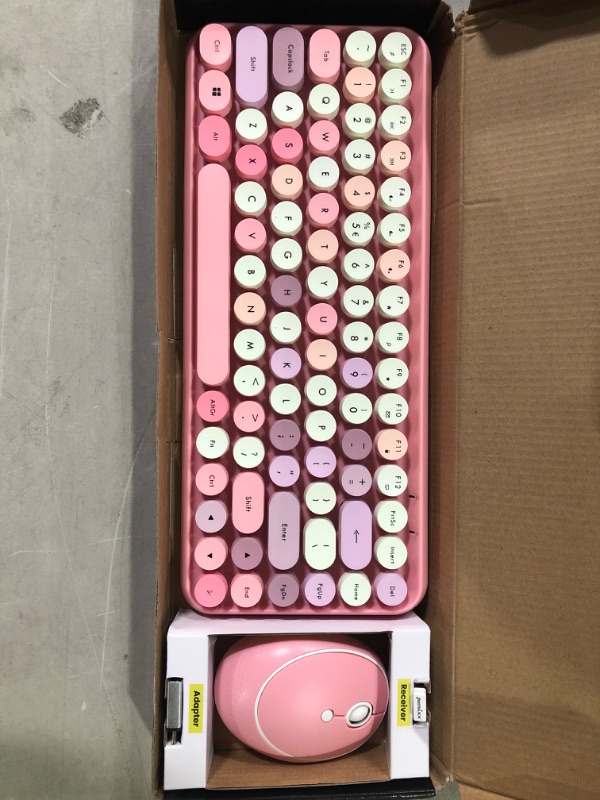 Photo 2 of Perixx PERIDUO-713 Wireless Mini Keyboard and Mouse Combo, Retro Round Key Caps, Pastel Pink, US English Layout