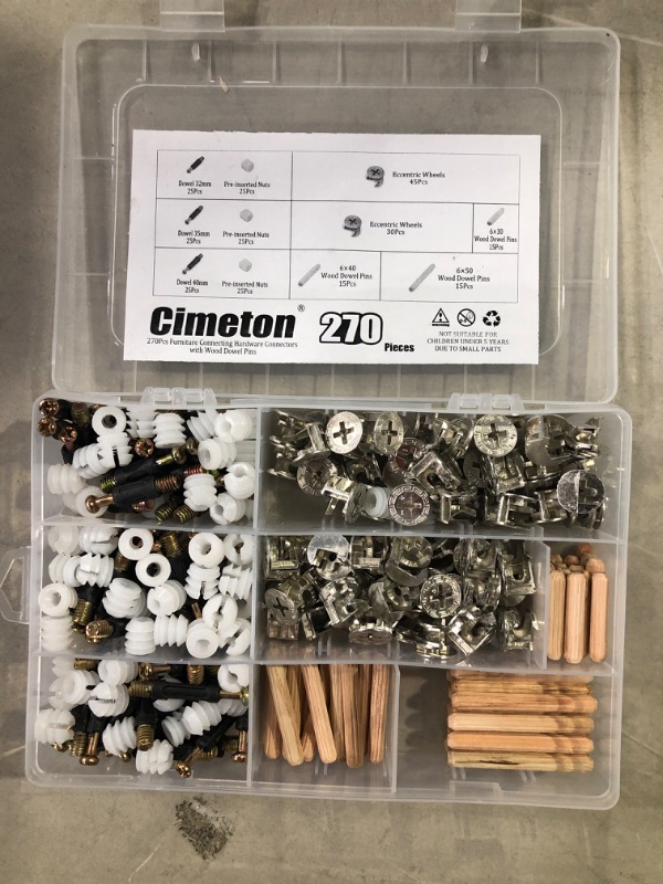 Photo 2 of Cimeton 120Pcs Furniture Connecting Hardware Connectors Assortment Kit Including Cam Fitting Wood Dowel Pins and Pre-Inserted Nut and Furniture Crib Screws