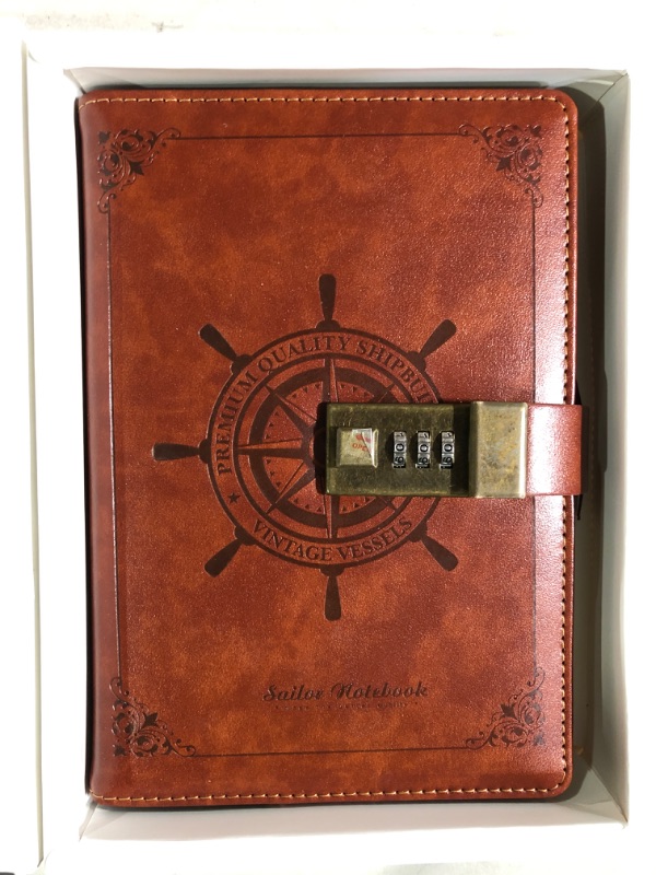 Photo 2 of B6 Journal Vintage Brown Rudder Leather Journal Diary Notebook Three-Digit Password Combination Lock Creative Stationery (Brown)