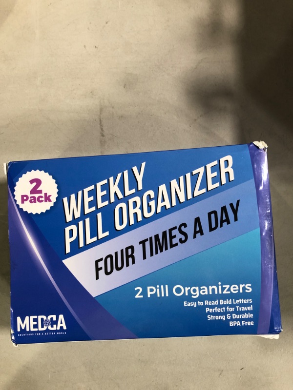 Photo 2 of (Pack of 2) Pill Box Separates Pills & Vitamins with Daily Morning, Noon, Evening & Night Compartments, Travel Medication Reminder Monday to Sunday 2-Pack