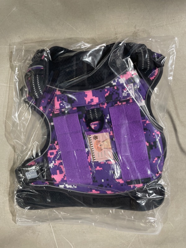 Photo 2 of Auroth Tactical Dog Harness for Small Medium Large Dogs No Pull Adjustable Pet Harness Reflective K9 Working Training Easy Control Pet Vest Military Service Dog Harnesses L(Neck:18-29",Chest:24-37") Purple Camo