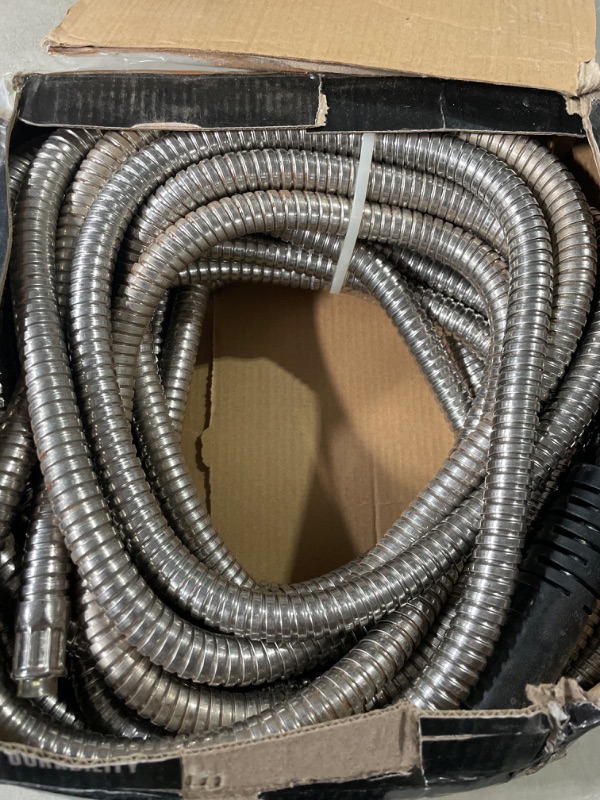 Photo 2 of Flex-Steel Garden Hose (50ft): 304 Stainless Steel with Premium Brass Connectors, Wider 5/8"