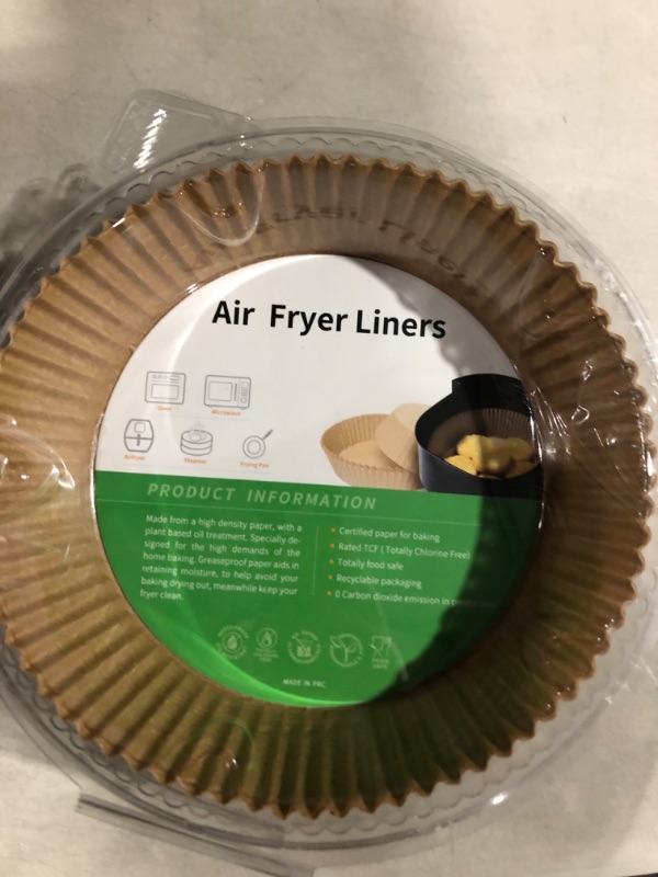 Photo 1 of Air Fryer Disposable Paper Liner, 150 PCS 6.3" Round Non-stick Round Air Fryer Paper Pads Oil-proof, Water-proof Food Grade Baking Parchment Paper for Cooking, Frying and Roasting Microwave
