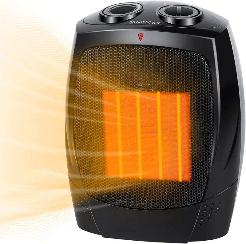 Photo 1 of Ceramic Space Heater, 750W/1500W Portable Electric Heater with Adjustable Thermostat, Normal Fan and Safety Tip Over Switch for Bedroom Office Desk Indoor Use
