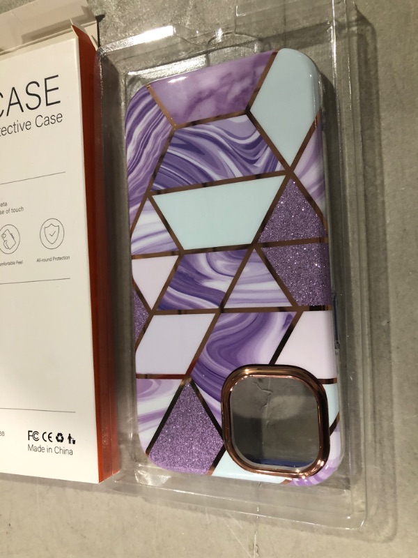 Photo 2 of (Pack of 4) Janmitta Stylish Phone Case for iPhone 13,Heavy Duty Full Body Cover Built-in Tempered Glass Screen Protector,6.1 Inch 2021 Purple Marble iPhone 13 Purple Marble