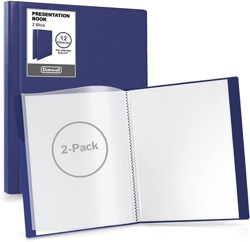 Photo 1 of Dunwell Binders with Plastic Sleeves 12-Pocket - (2 Pack, Blue) Presentation Books 8.5x11, Portfolio Folders with 8.5 x 11 Sheet Protectors, Each Displays 24 Pages Letter Size Documents, Certificates