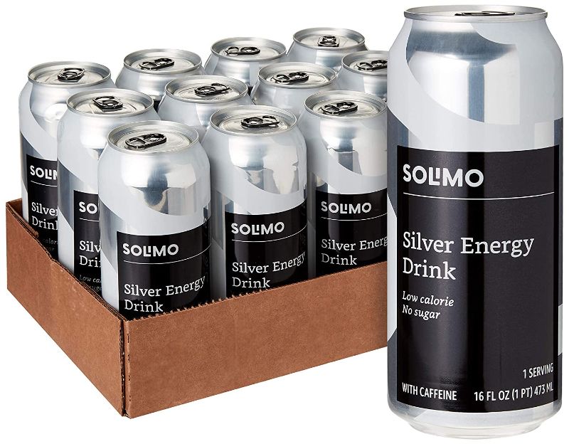 Photo 1 of Amazon Brand - Solimo Silver Energy Drink, Sugar Free, 16 Fluid Ounce (Pack of 12)
