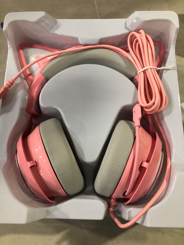 Photo 2 of SOMIC GS510 Cat Ear Headset Wireless Gaming Headset for PS5/ PS4/ PC, Pink Headset 2.4G with Retractable Mic, 7.1 Stereo Sound, 8Hrs Playtime, RGB Lighting for Girls (Xbox Only Work in Wired Mode)
