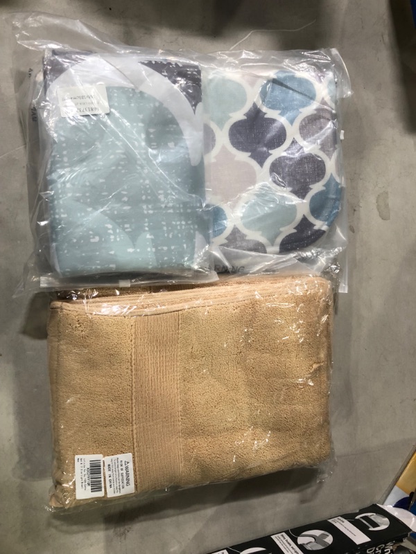 Photo 3 of Bathroom Bundle.  Infinite for You 100 % Cotton Bath Towel (Brown, 650.0) and ZEREAA Fabric Shower Curtain, Moroccan Blue Grey Geometric Plaid Polyester Bathroom Décor. 