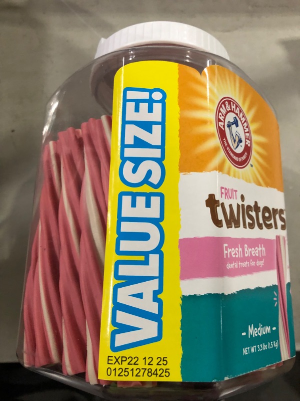 Photo 1 of Arm & Hammer Fruit Twisters Dental Treats for Dogs - Flavored Dog Dental Chews for Bad Breath, Plaque & Tartar - Dog Dental Care, Strawberry 57 Count (Pack of 1)
