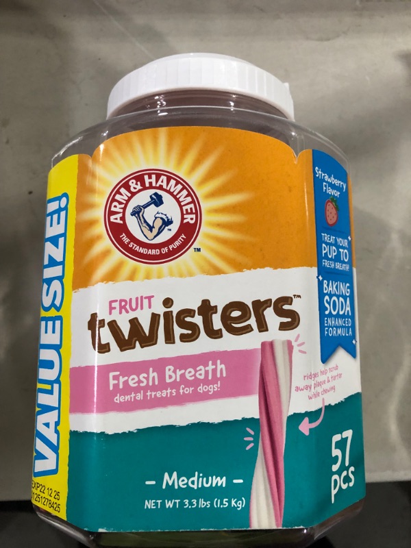 Photo 3 of Arm & Hammer Fruit Twisters Dental Treats for Dogs - Flavored Dog Dental Chews for Bad Breath, Plaque & Tartar - Dog Dental Care, Strawberry 57 Count (Pack of 1)