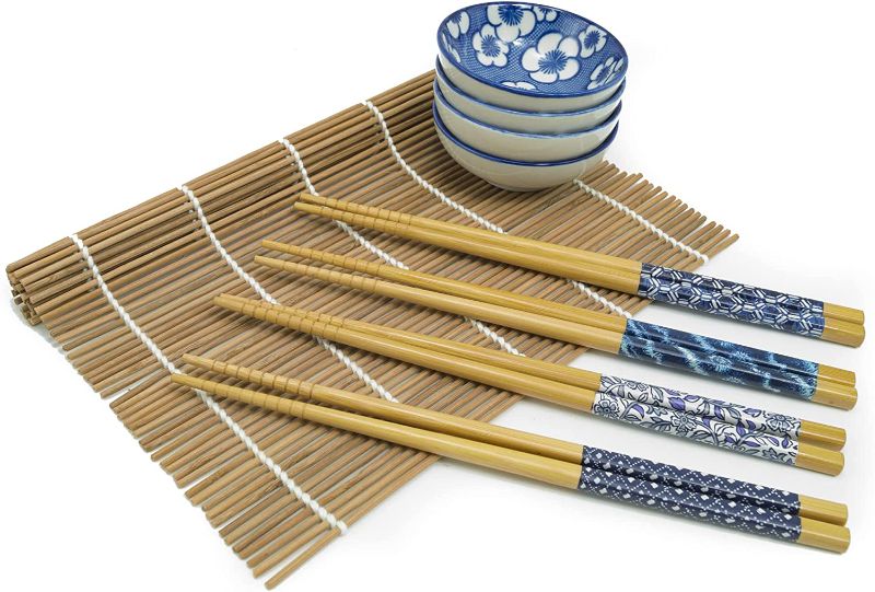 Photo 1 of 13 Pc Multicolored Bamboo Chopstick Set W/ Sauce Dishes 14.75 x 11 x 1.25 inches

