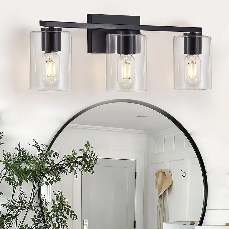 Photo 1 of DRNANLIT Black Bathroom Vanity Light fixtures,3-Light Industrial Wall Sconce with Clear Glass Shade 20.3'' L x 8.7''H 