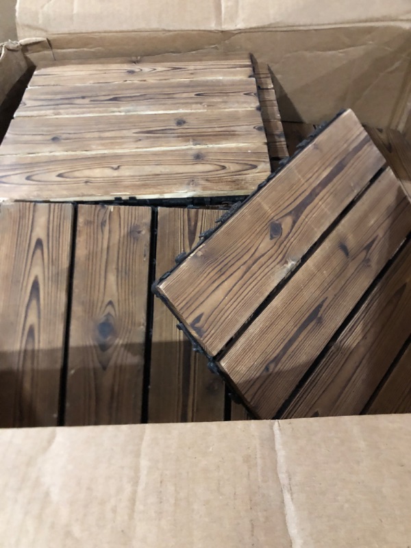 Photo 1 of 36 Pack Hardwood Interlocking Patio Deck Tiles, Wood Interlocking Flooring Tiles,12" × 12" Interlocking Patio Tiles,Outdoor Interlocking Waterproof