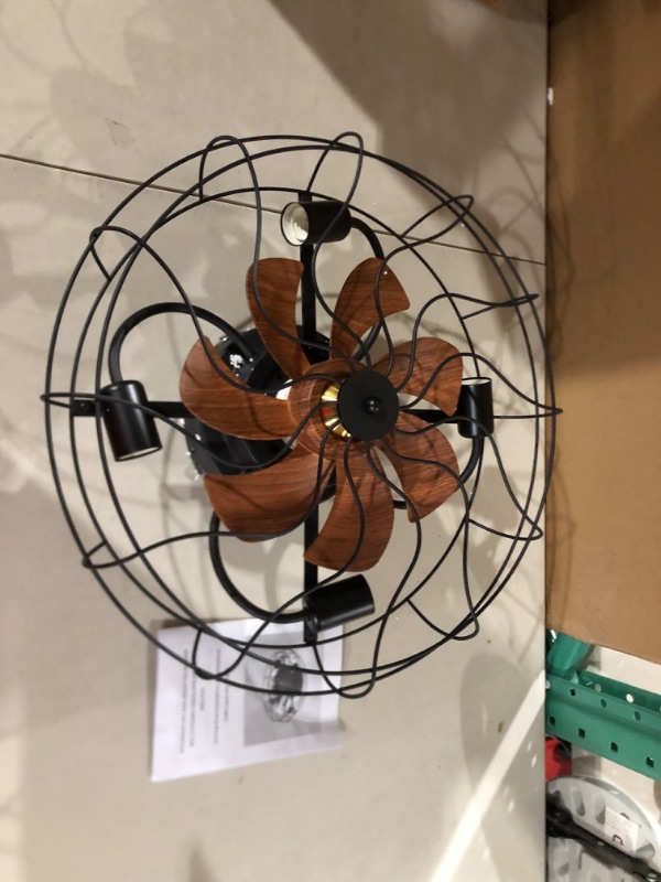 Photo 2 of 21'' Caged Ceiling Fan with Lights Remote Control Reversible Motor 6 Speeds 1-4 Timing, Farmhouse Bladeless Ceiling Fan with light (Black)