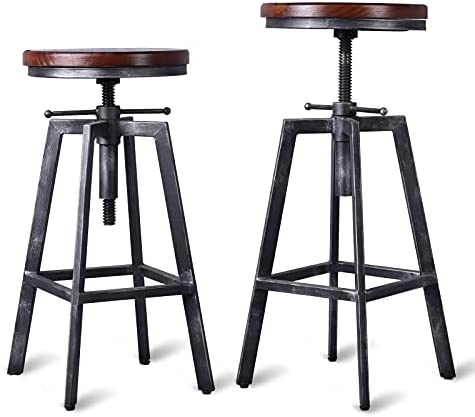 Photo 1 of 
Set of 2 Industrial Bar Stools 25.6-30.5inch Counter Bar Height Adjustable Swivel Wooden Seat Kitchen Dining Chairs