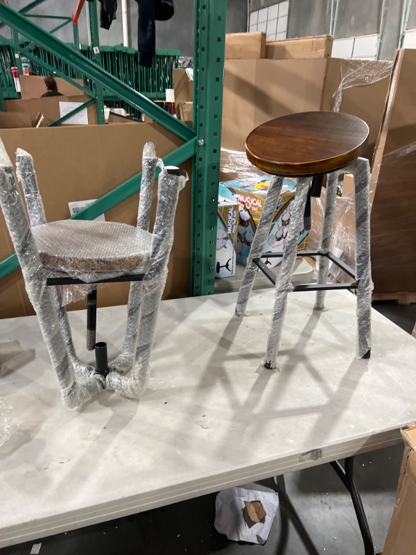 Photo 2 of 
Set of 2 Industrial Bar Stools 25.6-30.5inch Counter Bar Height Adjustable Swivel Wooden Seat Kitchen Dining Chairs