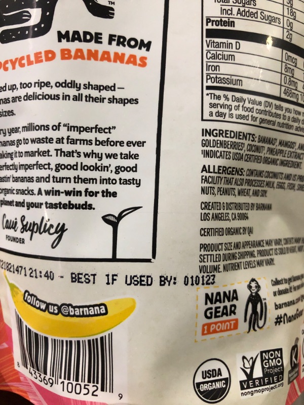 Photo 2 of (12) Barnana Organic Chewy Banana Bites Mango Goldenberry 3.5 Oz