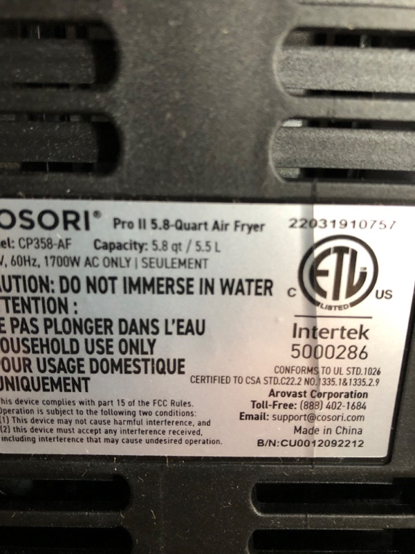 Photo 5 of COSORI Pro II Air Fryer Oven Combo, 5.8QT Max Xl Large Cooker with 12 One-Touch Savable Custom Functions, Cookbook and Online Recipes, Nonstick and Dishwasher-Safe Detachable Square Basket