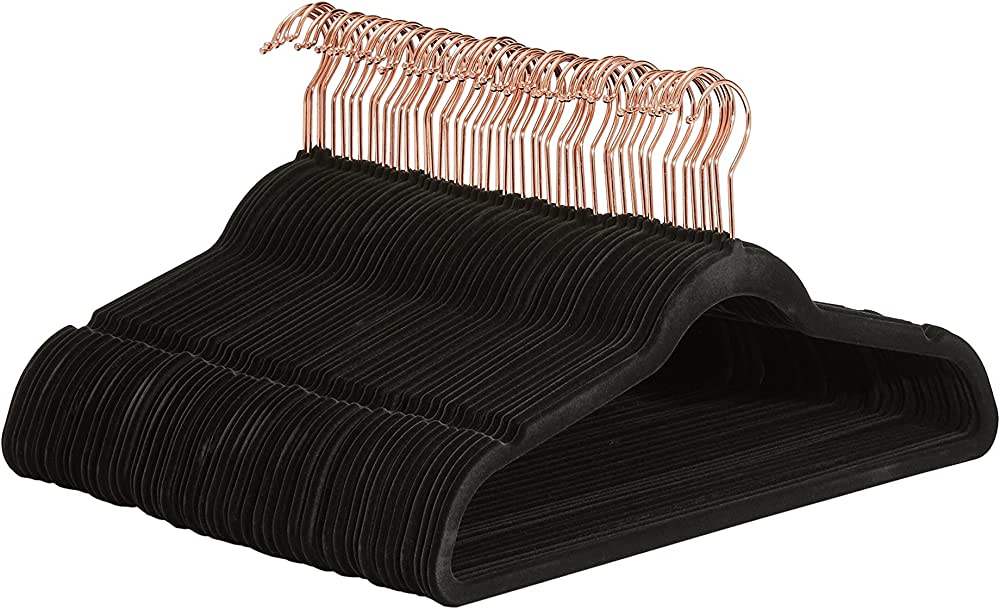 Photo 1 of 106 
 Amazon Basics Slim, Velvet, Non-Slip Suit Clothes Hangers, Black/Rose Gold - Pack of 50