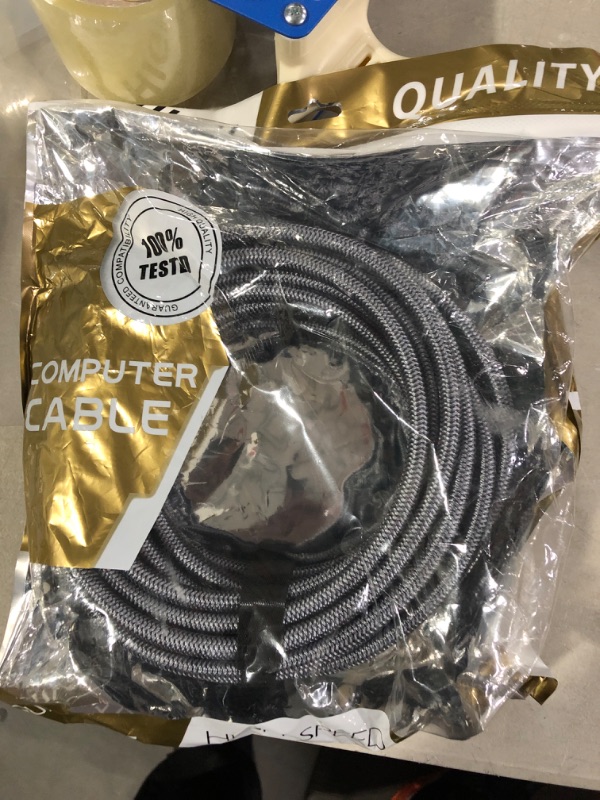 Photo 2 of 8K@60 2.1 Long HDMI Cable 35FT, Highwings Ultra 48Gbps High Speed HDMI Braided Nylon 4K120 144Hz eARC HDR Compatible for Dolby Vision, PS5 and Monitor 35feet Grey