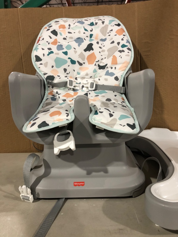 Photo 2 of Fisher-Price SpaceSaver Simple Clean High Chair – Pacific Pebble, Portable Infant-to-Toddler Dining Chair and Booster seat with Easy Clean up Features.
* Open item, no visible damage or defect. * (Stock photo for reference.)