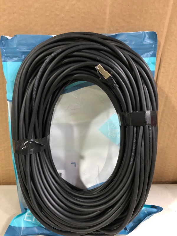 Photo 2 of Cat8 Ethernet Cable, Outdoor &Indoor, 150FT Heavy Duty High Speed 26AWG Cat8 LAN Network Cable 40Gbps, 2000Mhz with Gold Plated RJ45 Connector, Weatherproof S/FTP UV Resistant for Router Cat8-150ft.   Open item, no visible damage or defect