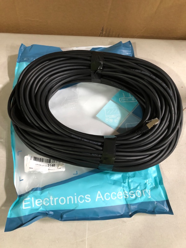 Photo 3 of Cat8 Ethernet Cable, Outdoor &Indoor, 150FT Heavy Duty High Speed 26AWG Cat8 LAN Network Cable 40Gbps, 2000Mhz with Gold Plated RJ45 Connector, Weatherproof S/FTP UV Resistant for Router Cat8-150ft.   Open item, no visible damage or defect