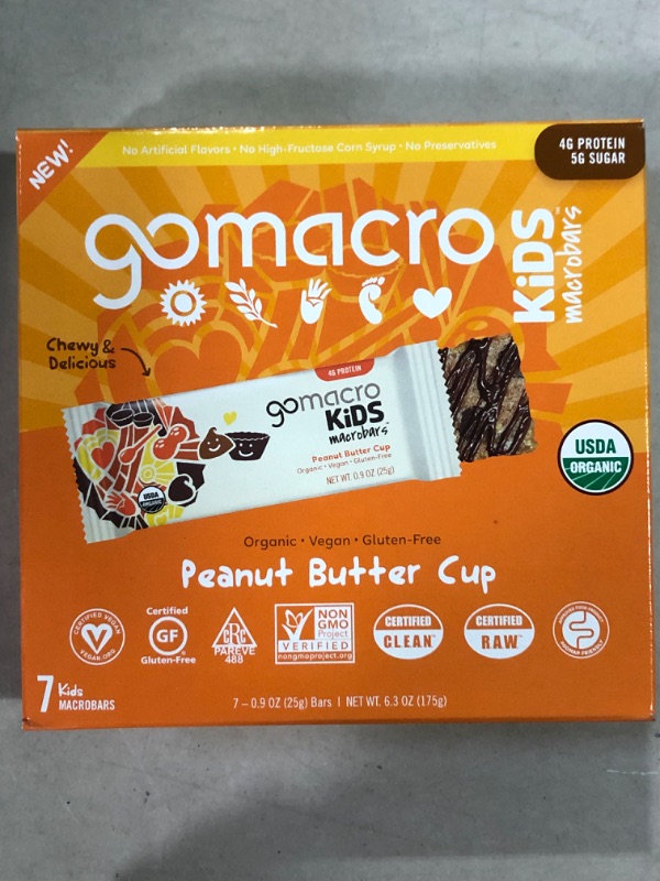 Photo 2 of 8 boxwes of GoMacro Kids MacroBar, Peanut Butter Cup, 
Organic Vegan Snack Bars, 56 ct 