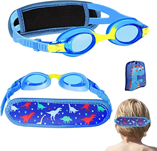 Photo 2 of  2 sets of MAIGOZON Kids Swim Goggles with Pain-Free Fabric Strap Cover and Swim Bag, No Tangle Toddler Goggles for Girls Boys Age 3-14