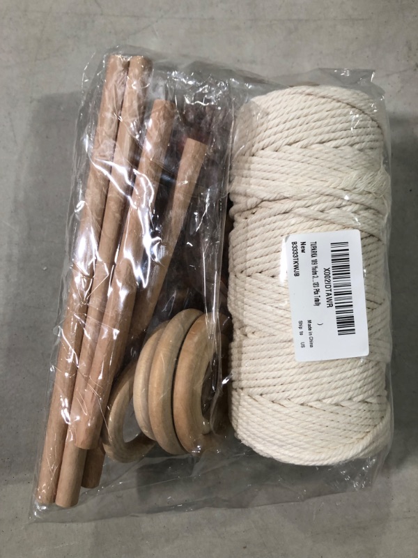 Photo 2 of 120pcs Macrame Kits for Beginners 3mm x 220yards Natural Cotton Macrame Cord Wall Hanging Kit, Best Macrame Supplies for Macrame Plant Hanger with Wooden Beads,Wooden Rings,Wooden Sticks,S Hooks 3MM x 220Yards Kit-120pcs