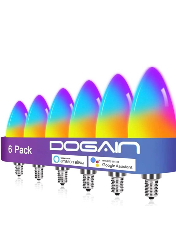 Photo 1 of DOGAIN Smart Light Bulbs E12 Base LED Light Bulb Color Changing WiFi-Bluetooth Lights 360 lm 35w Equivalent 6 Pack