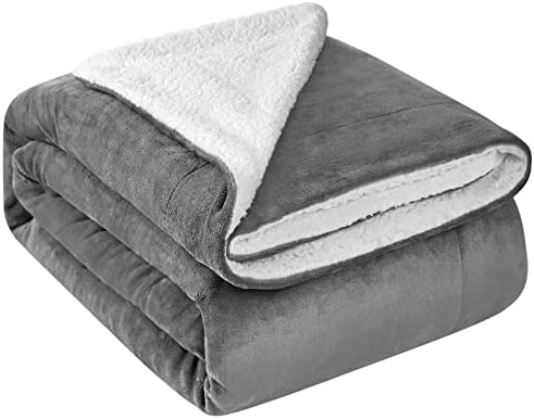 Photo 1 of Comaza Sherpa Blanket Queen Size Throw Fleece Blanket - Grey Reversible Thick Blanket Extra Soft Warm & Cozy Microfiber Blanket (90x90 inches)