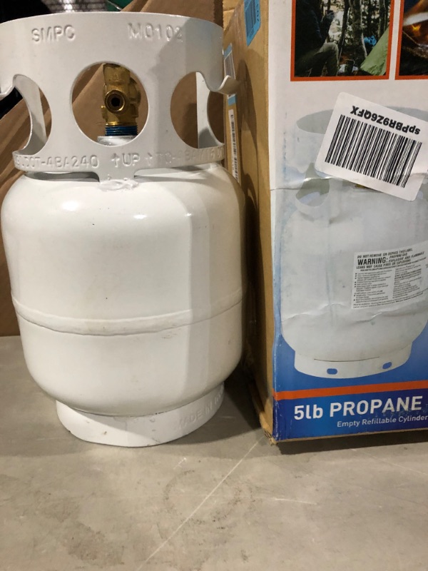 Photo 2 of Flame King YSN5LB 5 Pound Propane Tank Cylinder, Great For Portable Grills, Fire Pits, Heaters And Overlanding, White