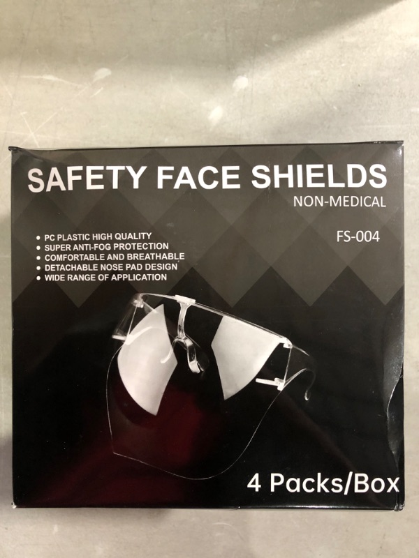 Photo 2 of Face Shield with Glasses 4 Pack, Anti-Fog Clear Face Mask Shield Ultra Clear Reusable Protective Plastic Face Shield Mask Droplet Splash Guard.
