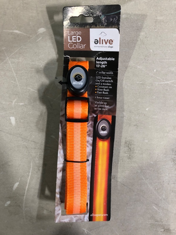 Photo 2 of Elive LED Dog Collar for Improved Safety & Visibility During Dog Walks at Night, 3 Light Modes, 1” width, 17-26 Inch, Orange Large Orange