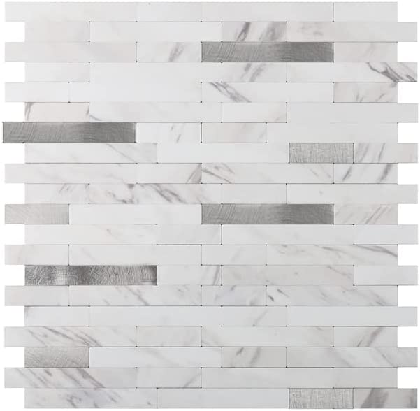 Photo 2 of **NEW** Aimayz Peel and Stick Backsplash Tile,12" X 12" White Marble Stone with Silver Metal for Kitchen Backsplash Bathroom Wall (10 Sheets/Box) White Marble with Metal Silver
