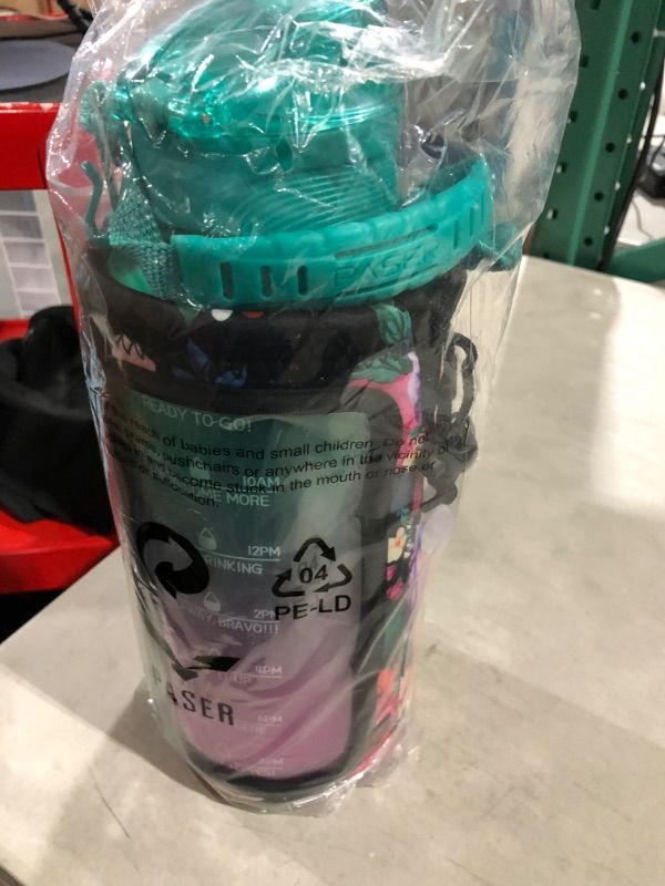 Photo 2 of PASER Half Gallon Water Bottle with Straw & Dual Handle,64oz Motivational Water Bottle with Time Marker Leakproof BPA Free for Camping Sports Workouts and Outdoor Activity 64OZ Green/PIURPLE 