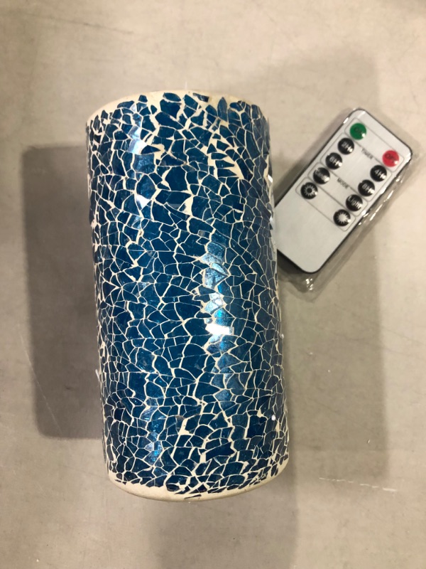 Photo 2 of simpdecor 3D LED Blue Mosaic Flameless Candles Battery Operated Flickering Flame with Remote Control Timer Realistic Flame 3" x 6" Pillar Candle