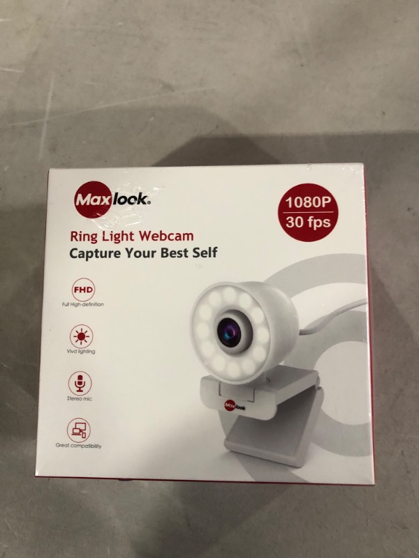 Photo 2 of Maxlook Full HD Streaming Webcam: 1080P Webcam Built in Adjustable Ring Light and Dual Stereo Mic, Plug & Play, for Zoom Meeting Skype YouTube Streamer