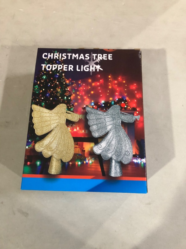 Photo 3 of Christmas Tree Topper, Angel Christmas Tree Topper Lighted with Rotating Snowflake Led Projector,3D Glittered Tree Angel Topper Night Light Christmas Tree Decorations(Silver) Angel-silver-colorful Snowflakes