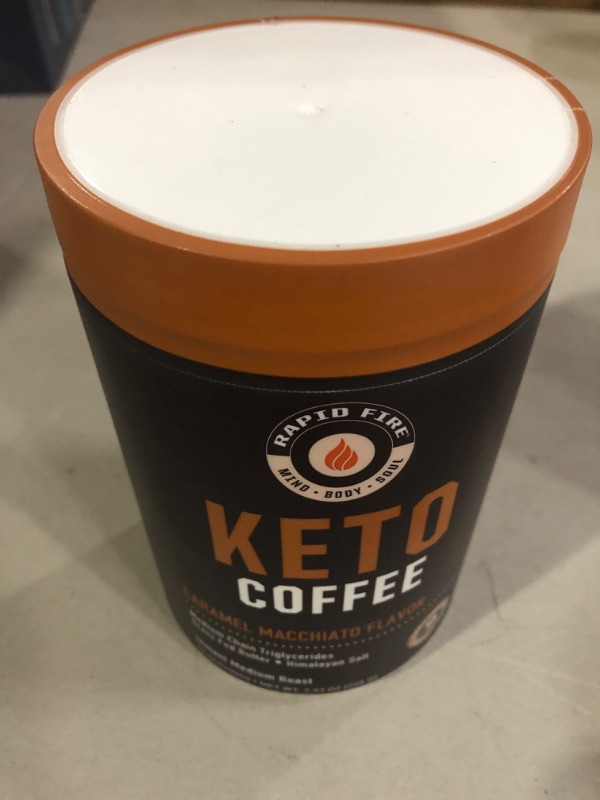 Photo 2 of ((Pack Of 3)) Rapidfire Ketogenic Fair Trade Instant Keto Coffee Mix, Supports Energy, Metabolism Booster, Grass Fed Butter, MCTs & Himalayan Salt, 15 servings, Caramel Macchiato Flavor, 7.93 Ounce