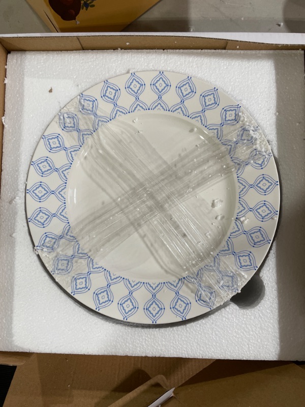 Photo 2 of ArcRamik Porcelain Dinner Plates, 10 Inches, Set of 4, Blue Hand Drawing Line Design, for Maincourse, Pasta, Salad, Microwave & Dishwasher Safe
