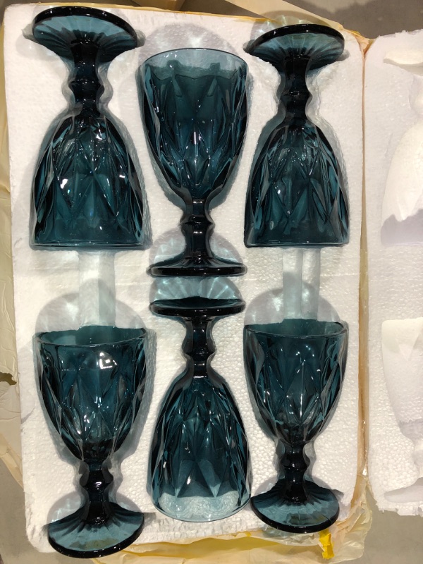 Photo 2 of Blue Glasses Goblets, Drinkware 12 Ounce Water Glasses Wine Glasses Set of 6