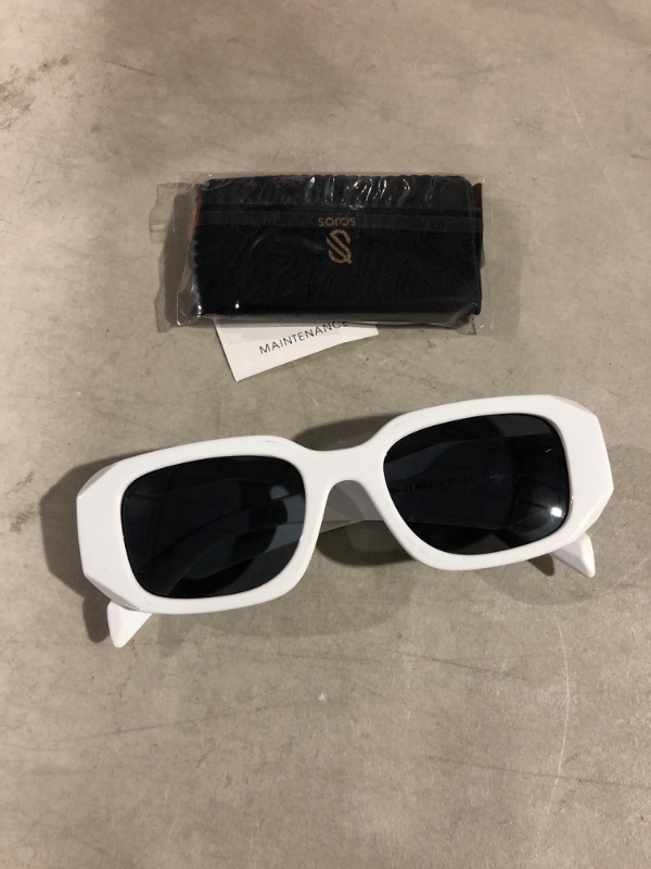 Photo 2 of Sojos Rectangular Sunglasses Silky White Frame Grey Lens